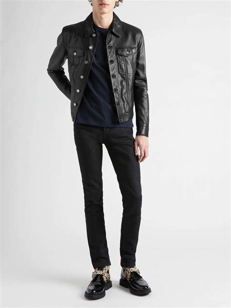 ysl leather jacket woman|saint laurent leather trucker jacket.